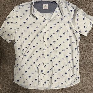 johnnie-O Casual White Shirt with Blue Palm Design